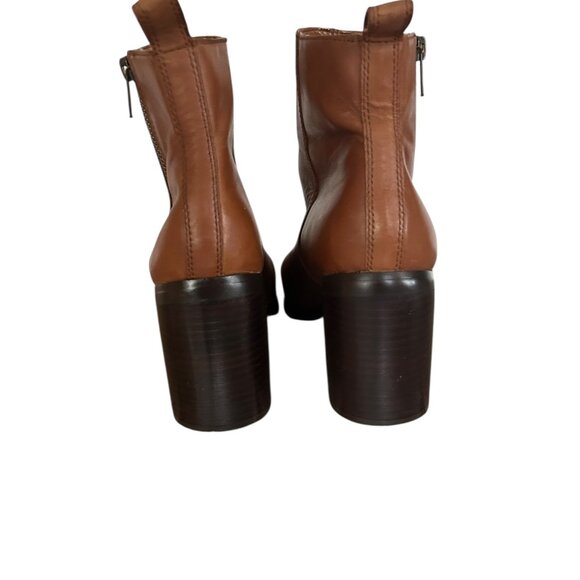 The Gap Brown Leather Heeled Booties Sz 9 Block Chunky Ankle Boots Going Out - Picture 3 of 6